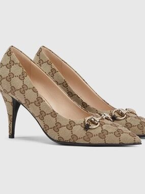 Gucci Women's Horsebit GG Canvas Pumps Size 7 (US) NIB 853460 KY980 9744